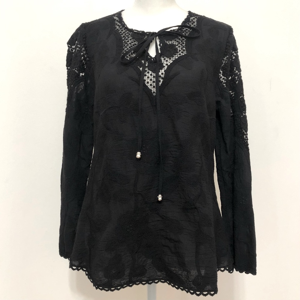 V Cristina Long Sleeve Crochet Accented Top